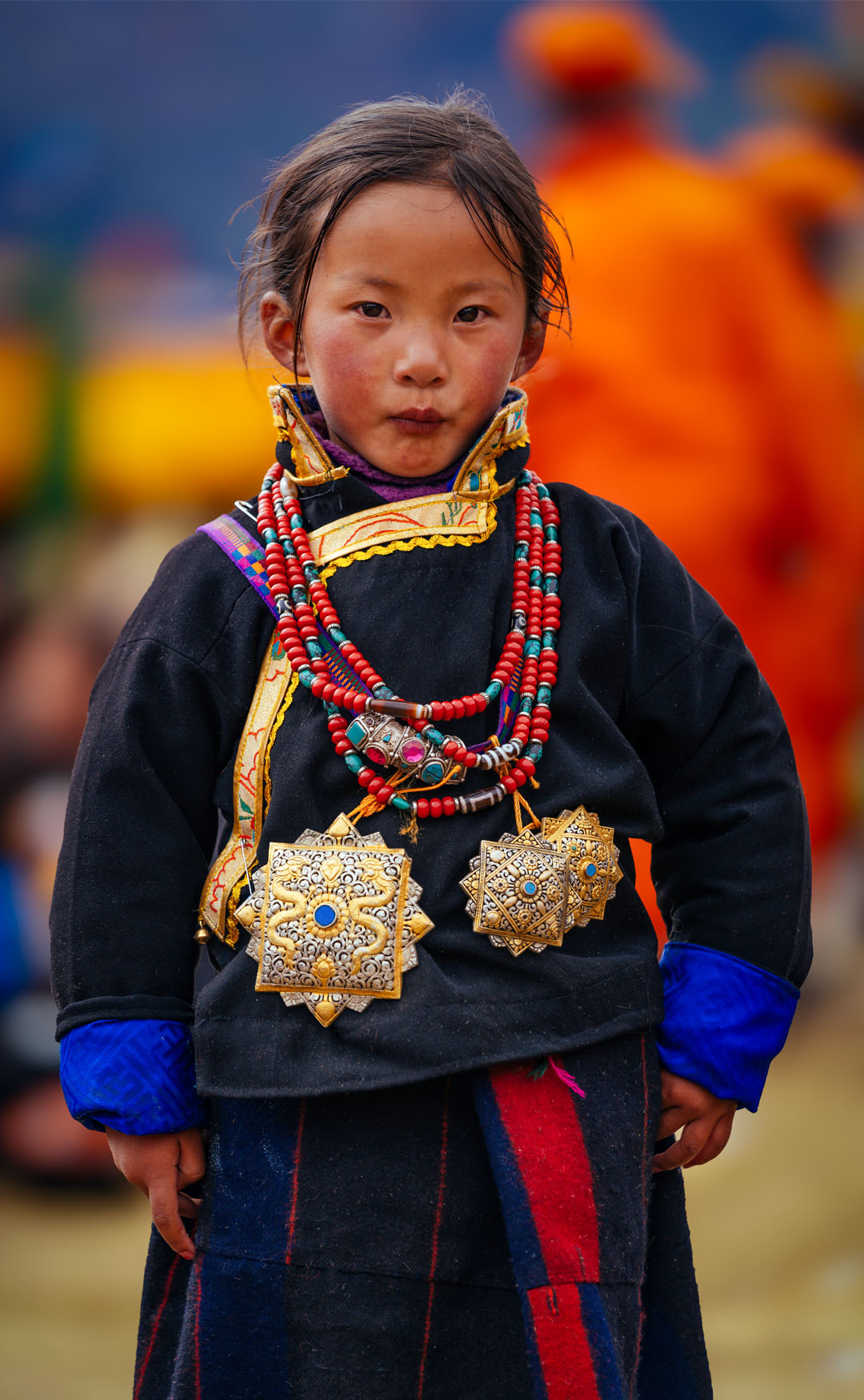 A young girl from Laya in traditional highland dress